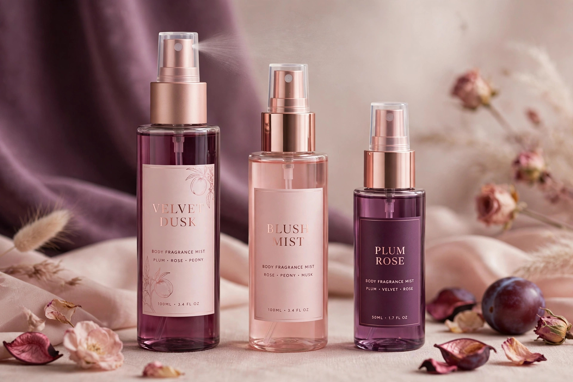 6 best body fragrance mists on Amazon (2026) — fragrance mist bottles in a luxury still life