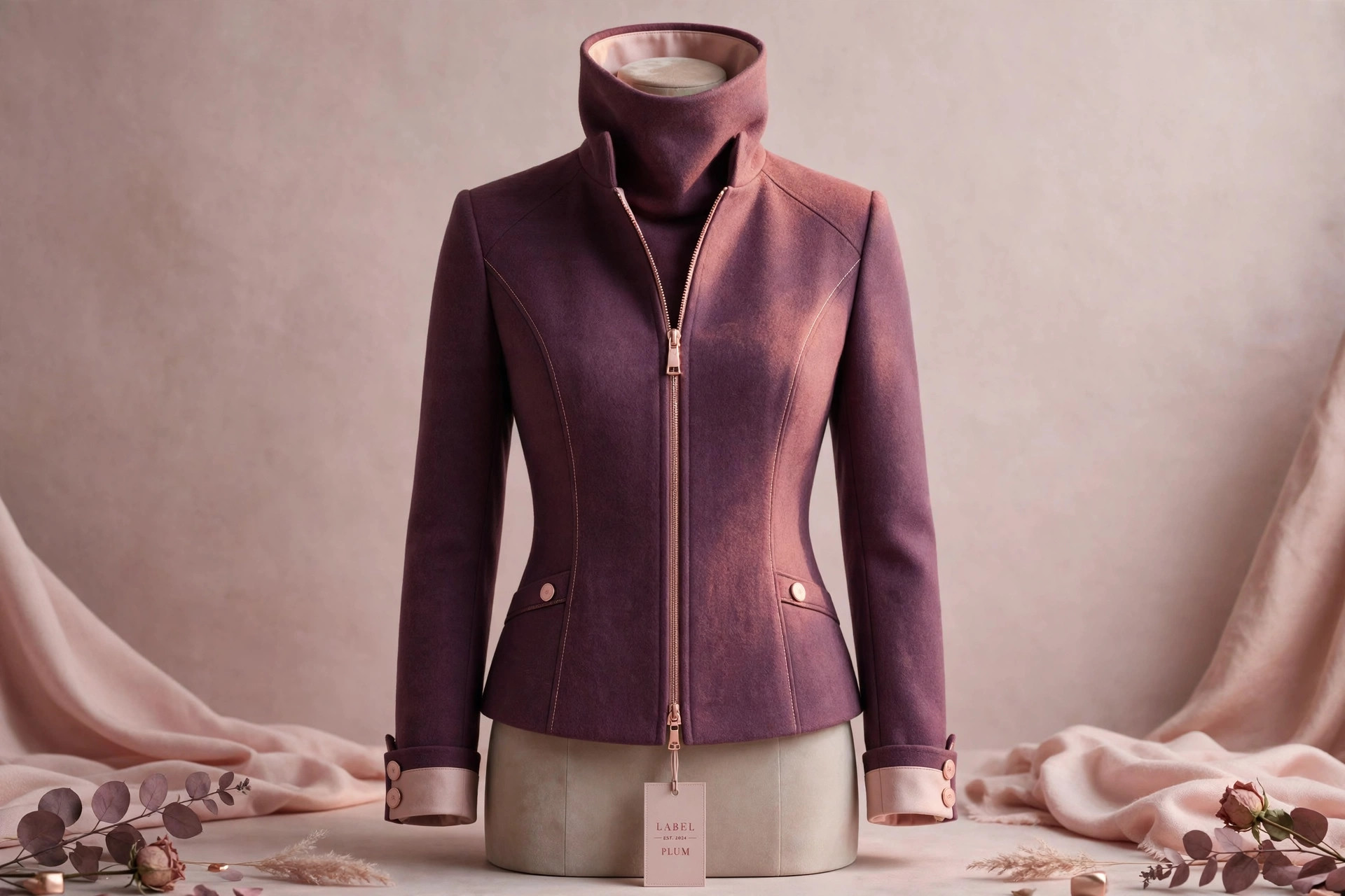 6 best funnel neck jackets on Amazon (2026) — women's funnel neck jacket in an editorial fashion still life