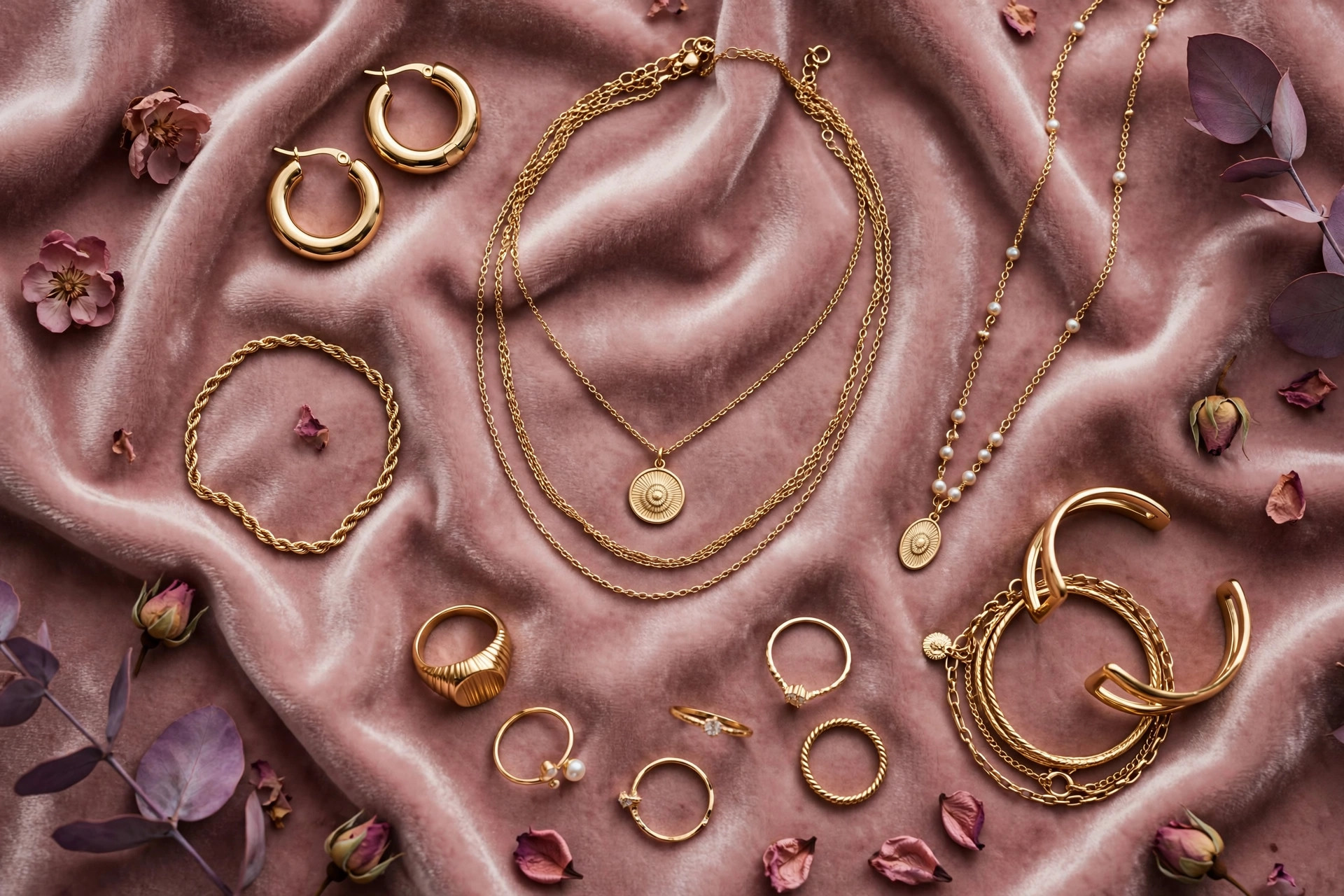 Best gold jewelry on Amazon 2026 gold hoops necklaces bracelets and rings flat lay