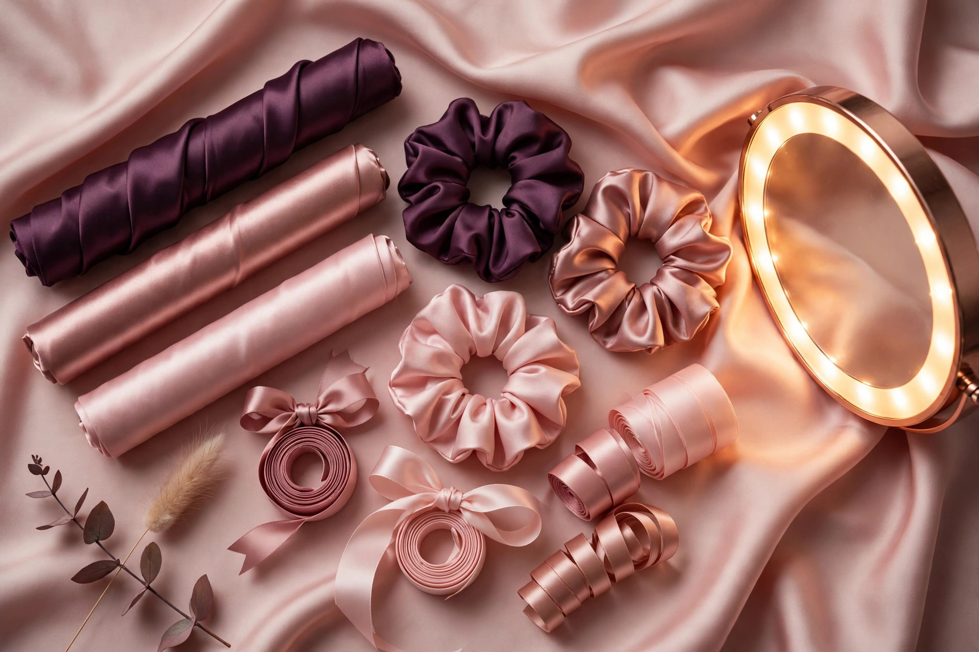 Best heatless curlers on Amazon 2026 — satin curling rods, scrunchies and ribbon curlers on blush silk