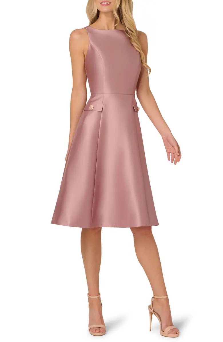 Adrianna Papell Women's Sleeveless Mikado Fit & Flare Midi Dress