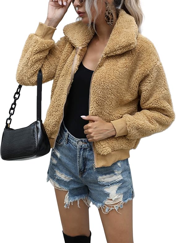 Akewai Short Shearling Faux Fur Teddy Jacket