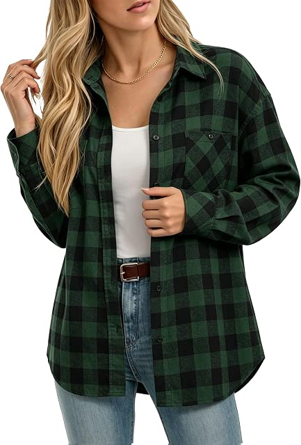 Amazon Essentials Women's Lightweight Plaid Flannel Shirt
