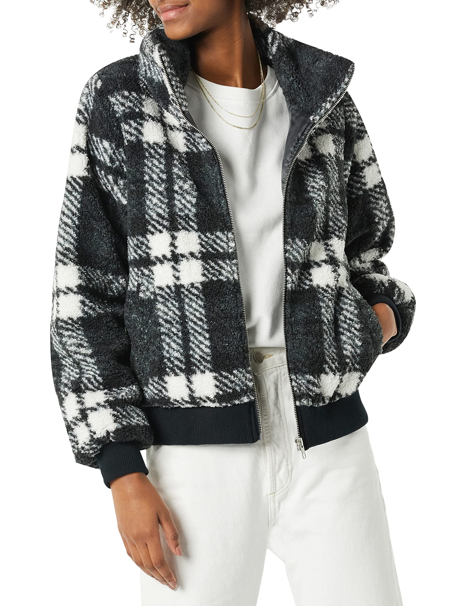 Amazon Essentials Women's Teddy Faux Shearling Funnel Collar Jacket