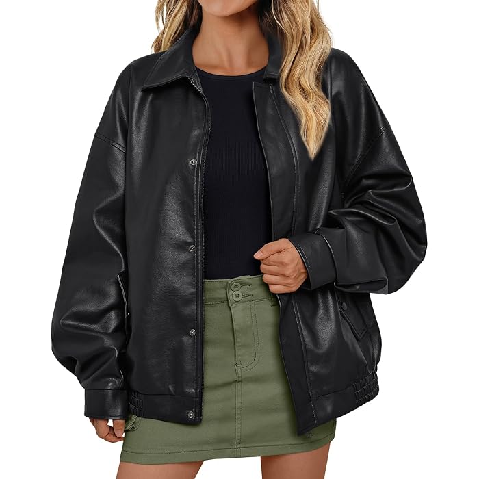 Automet Women's Oversized Faux Leather Jacket
