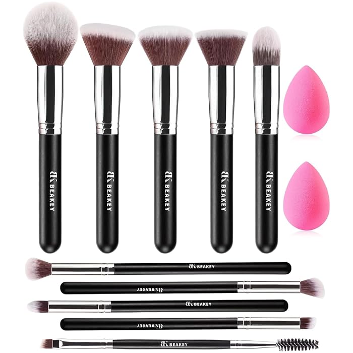 BEAKEY Makeup Brushes Set 12 Pcs with Blender Sponges