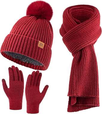 Passionbility Women's Beanie Hat Scarf Gloves Set