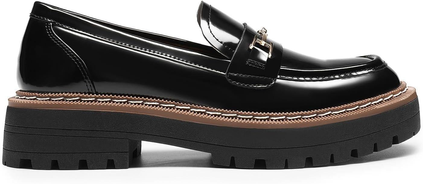 DREAM PAIRS Women's Chunky Heel Lug Sole Loafer