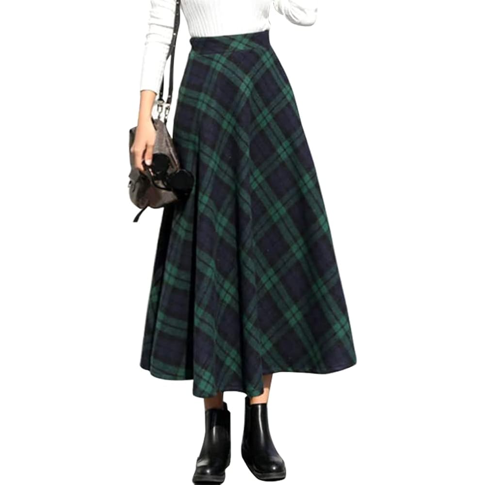 IDEALSANXUN Women's High Elastic Waist Plaid Maxi Skirt