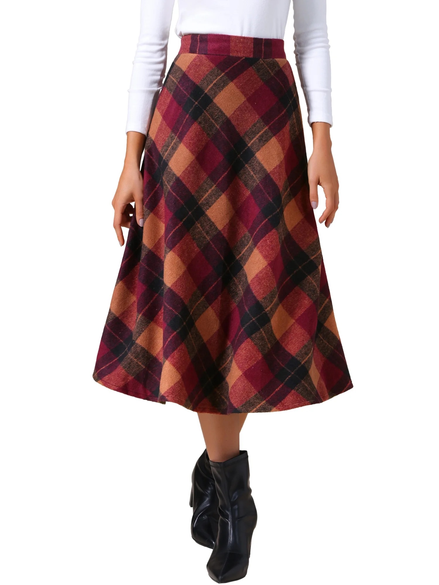 PRETTYGARDEN Women's Plaid High Waisted Midi Skirt