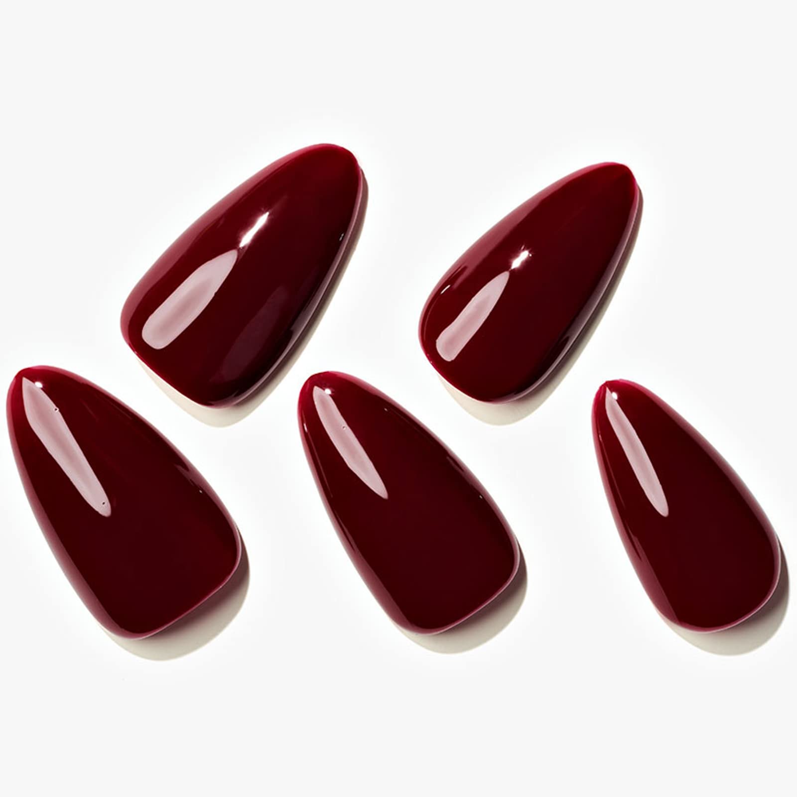 GLAMERMAID handmade burgundy almond press on nails with jelly shine