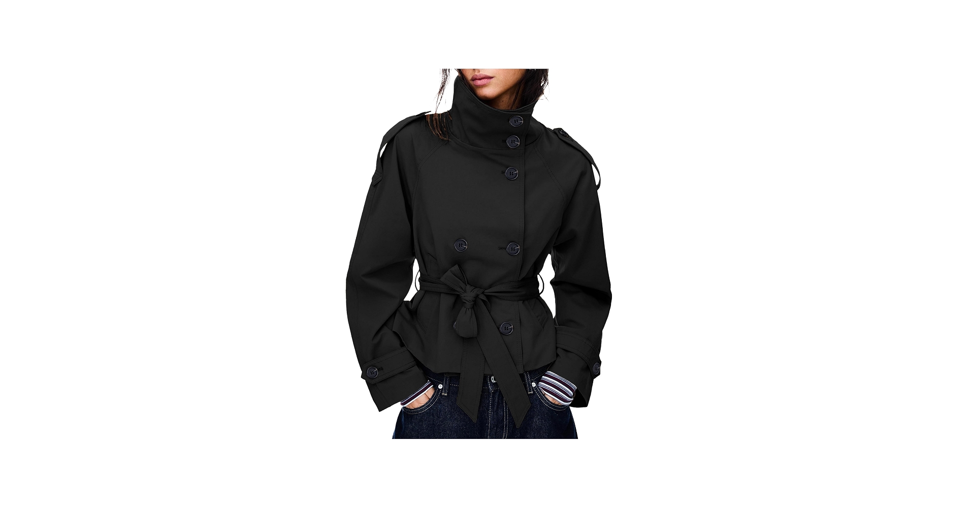Maohao Women's Cropped Trench Coat Double Breasted