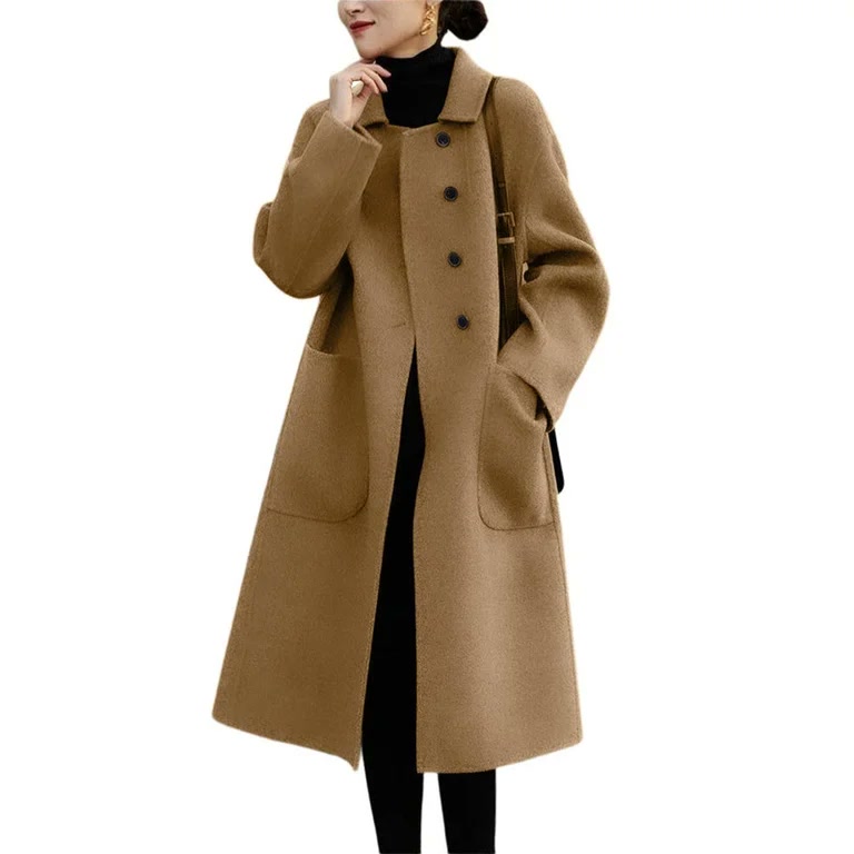 Chouyatou Women's Double Breasted Wool Blend Trench Coat