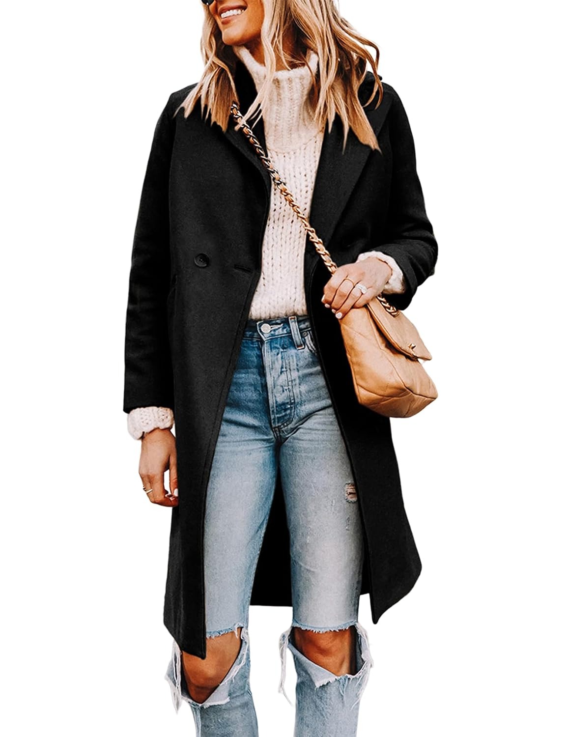 Tanming Women's Wool Blend Pea Trench Coat