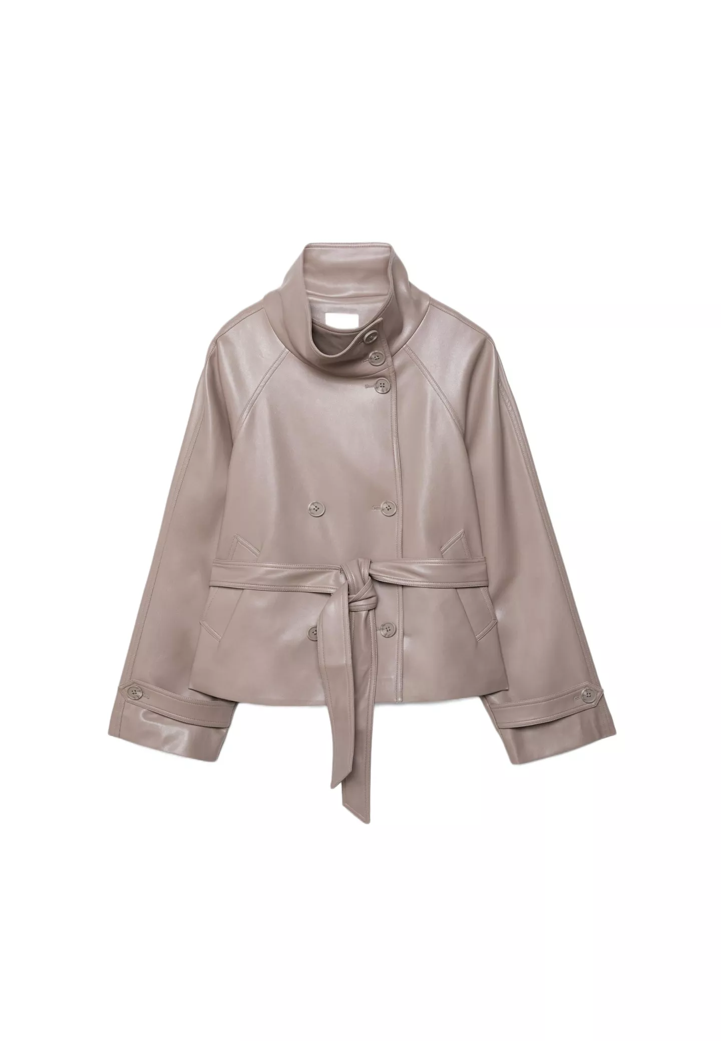CHARTOU Faux Leather Cropped Trench Coat funnel neck