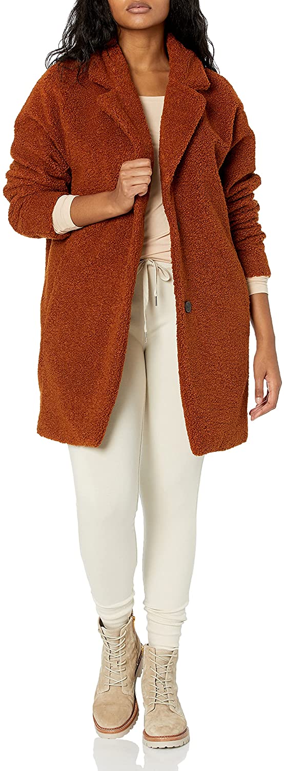 Daily Ritual Women's Teddy Bear Fleece Oversized-Fit Lapel Coat