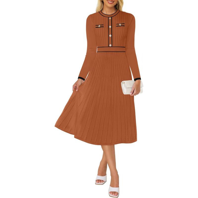 ZESICA Women's Fall Long Sleeve Sweater Dress in rust knit