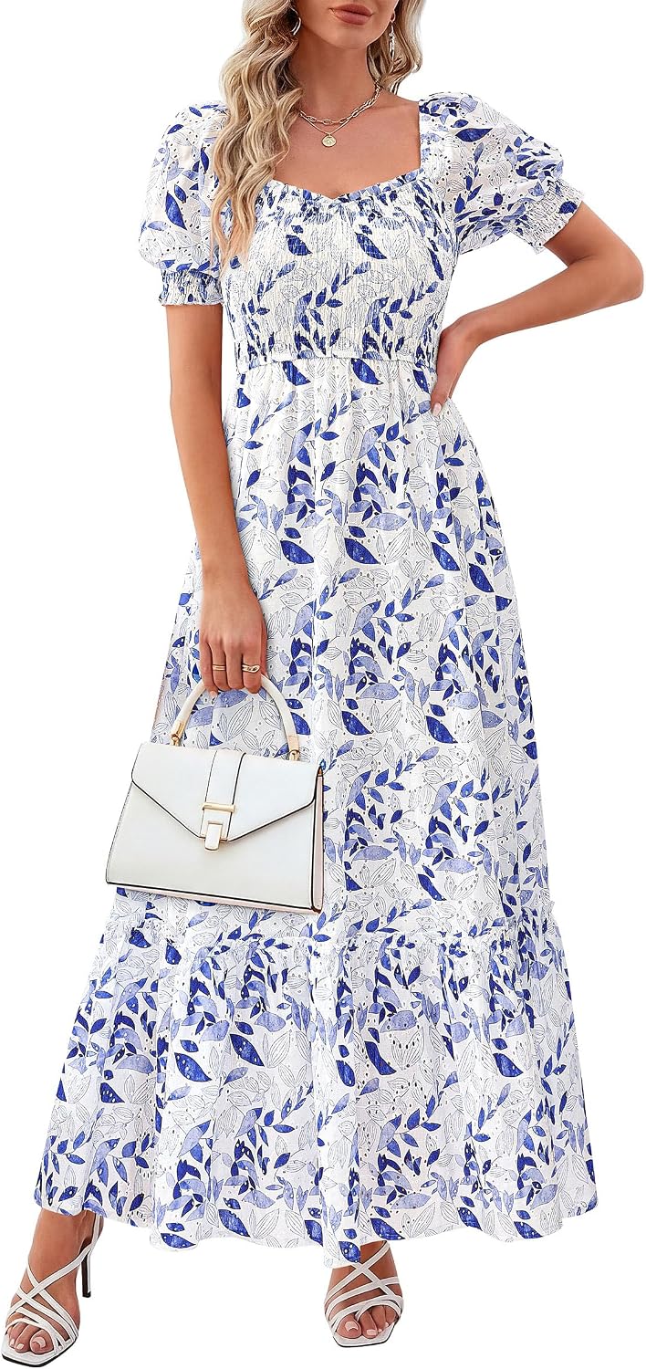 PRETTYGARDEN Women's Floral Midi Dress in blue floral print