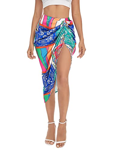 Floerns Women's Satin Ruched Split Thigh Midi Skirt
