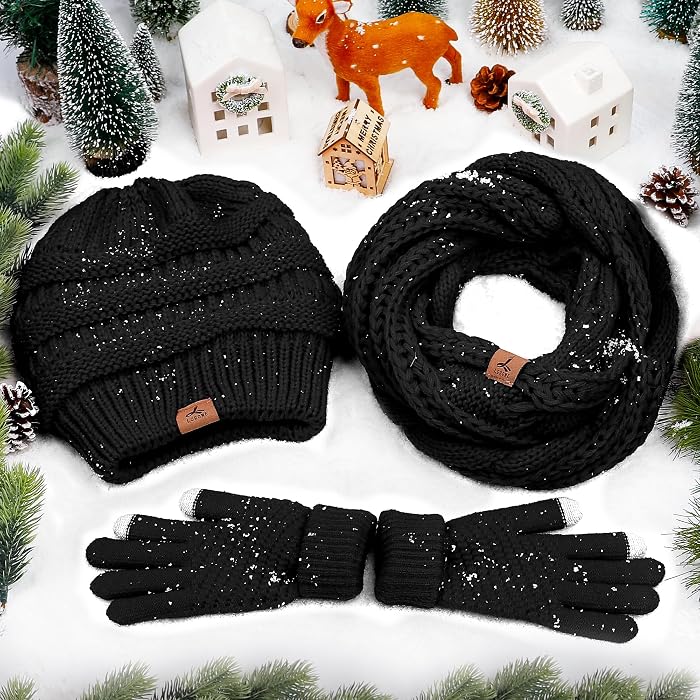 LOROME Winter Beanie Hat Scarf Gloves Set