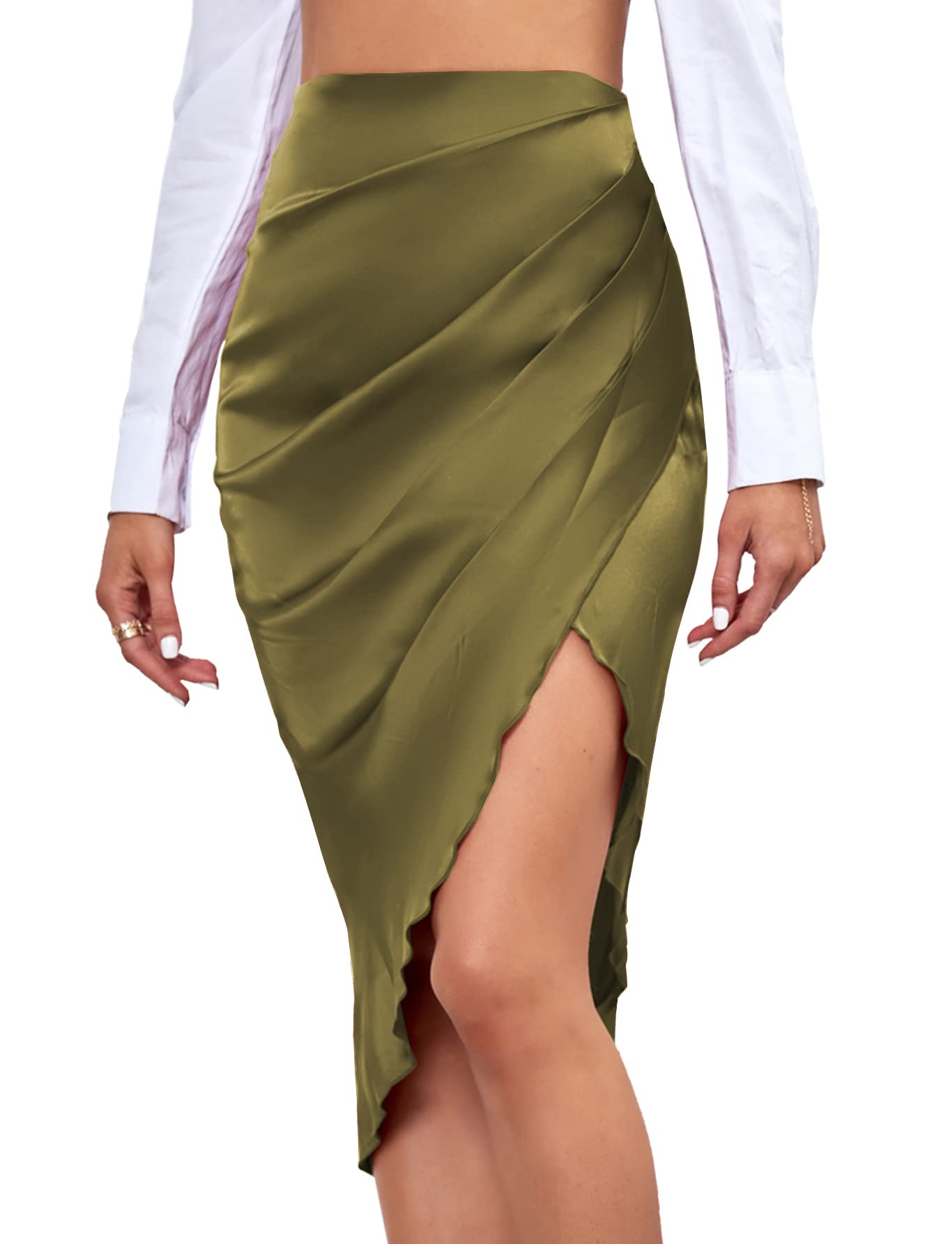 LYANER Women's Satin Silky Midi Skirt