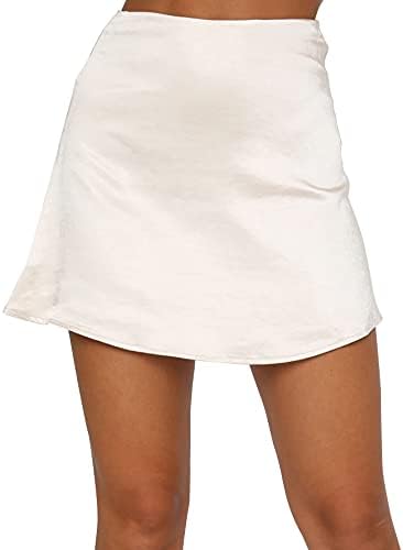 LYANER Women's Satin Silk High Waist Mini Skirt
