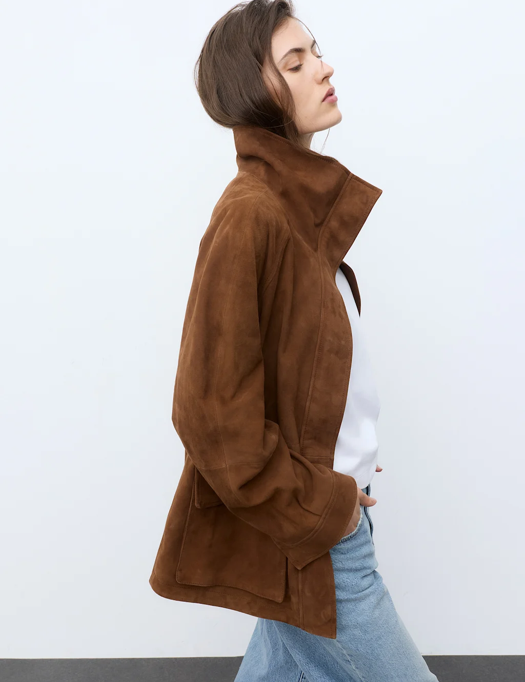 Women's Faux Suede Funnel-Neck Jacket