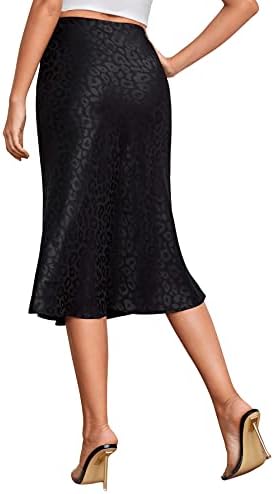 Verdusa Women's Leopard Print Satin Midi Skirt